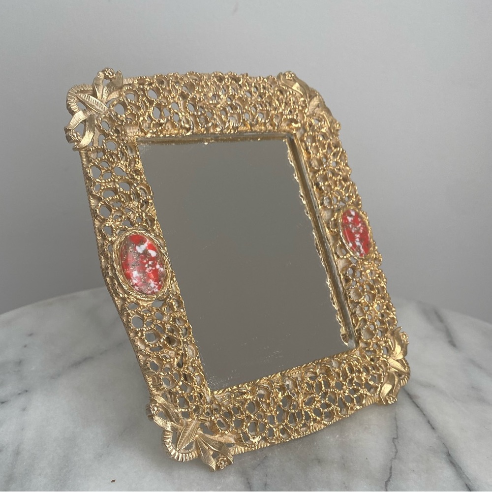 Beautiful brass filigree mirror for tabletop